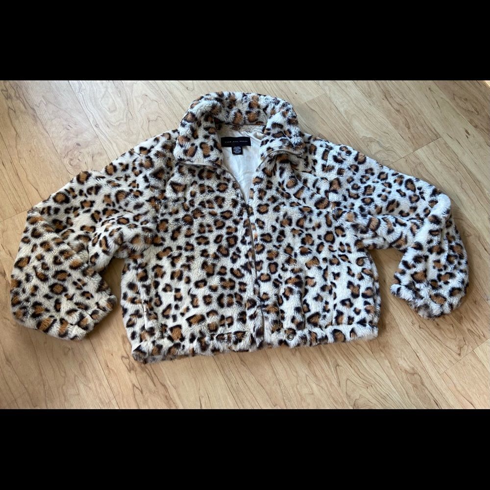 Know One Cares cheetah/leopard print fuzzy jacket